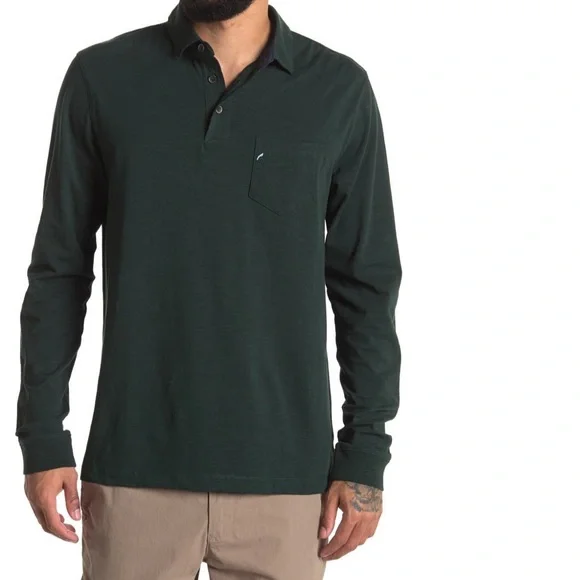 Tailor Vintage Men Airotec Stretch Slub Long Sleeve Polo In Scarab Color- Size S - Picture 1 of 1
